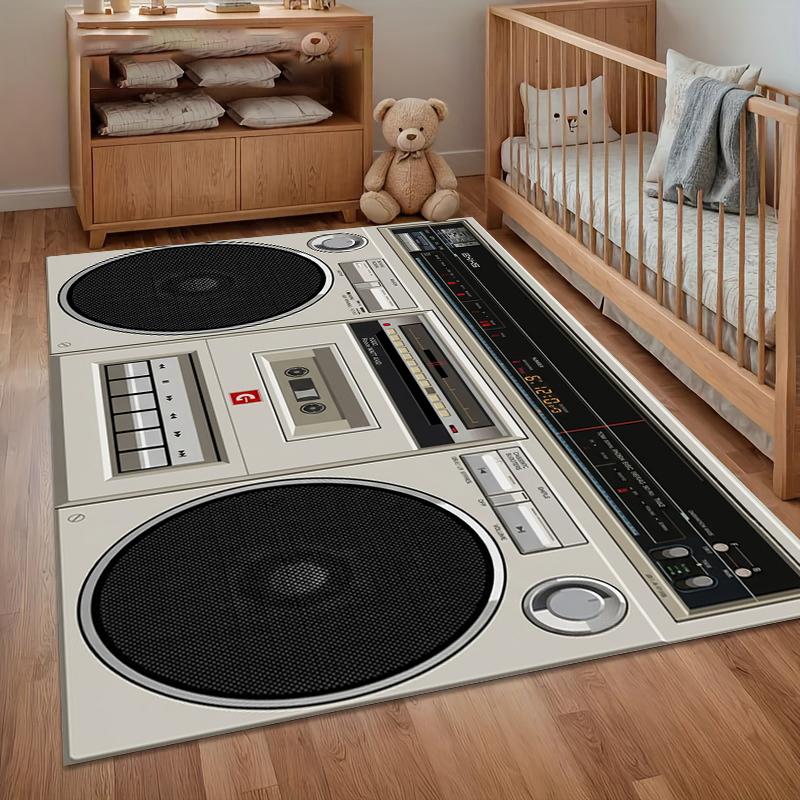 Vintage Boombox Radio Doormat Non Slip Living Room Carpet Washable Rug 80s Cassette Player Print for Entryway Porch Retro Decor