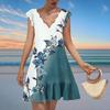Women's Fashion Casual V Neck Wavy Edge Print Short Sleeve Dress
