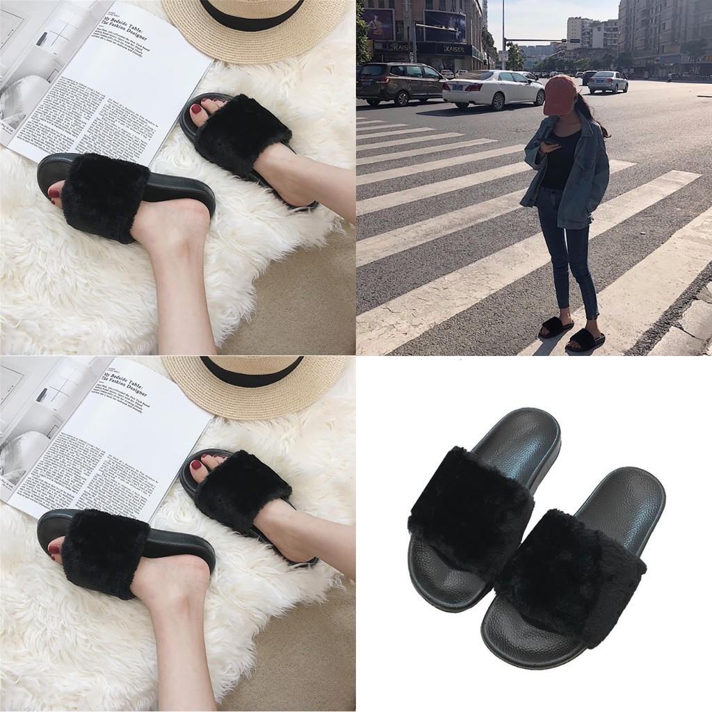 Luxurious Fluffy Fur Slip On Sandals For Women Perfect Summer Mules Shoes
