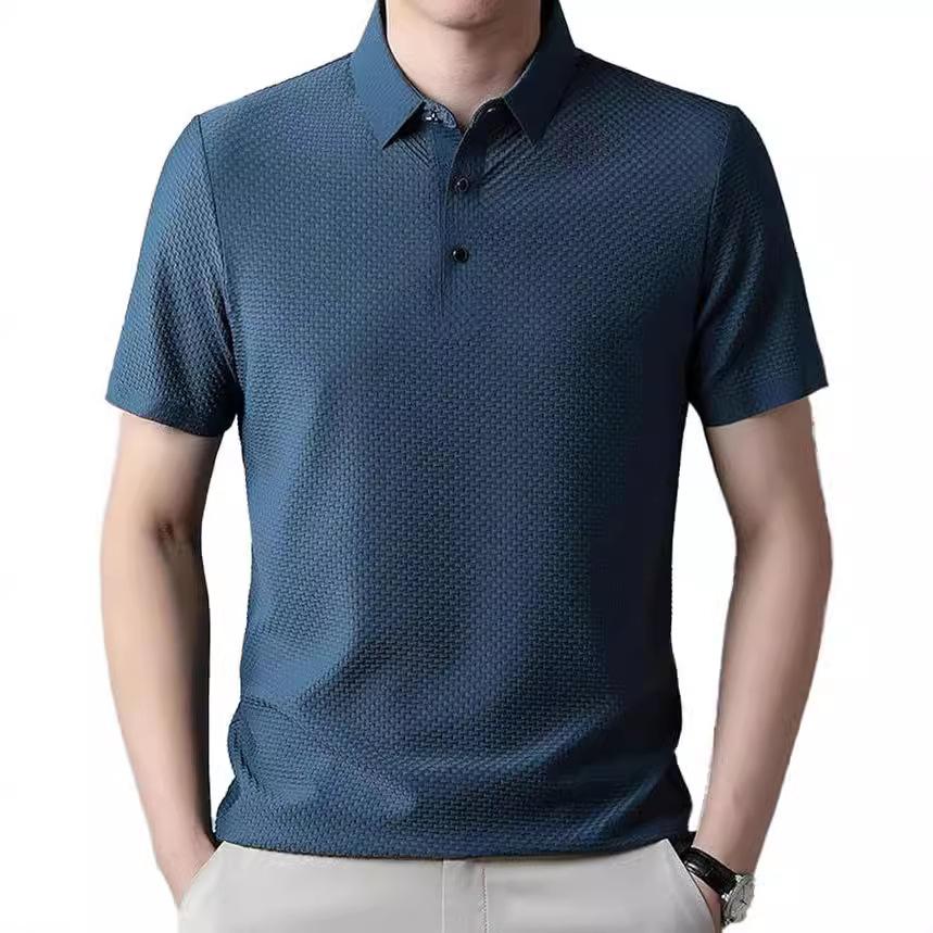 Summer New Men's Short-sleeved T-shirt Polo Shirt Lapel Button European and American Heavy Casual T-shirt
