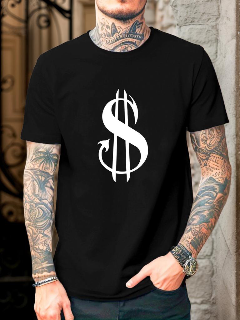 Unisexs Tee Devil Horn Dollar Sign Minimal Graphic Print Cotton Short Sleeve Male Casual Streetwear Outdoor Daily Basic Fashion Top