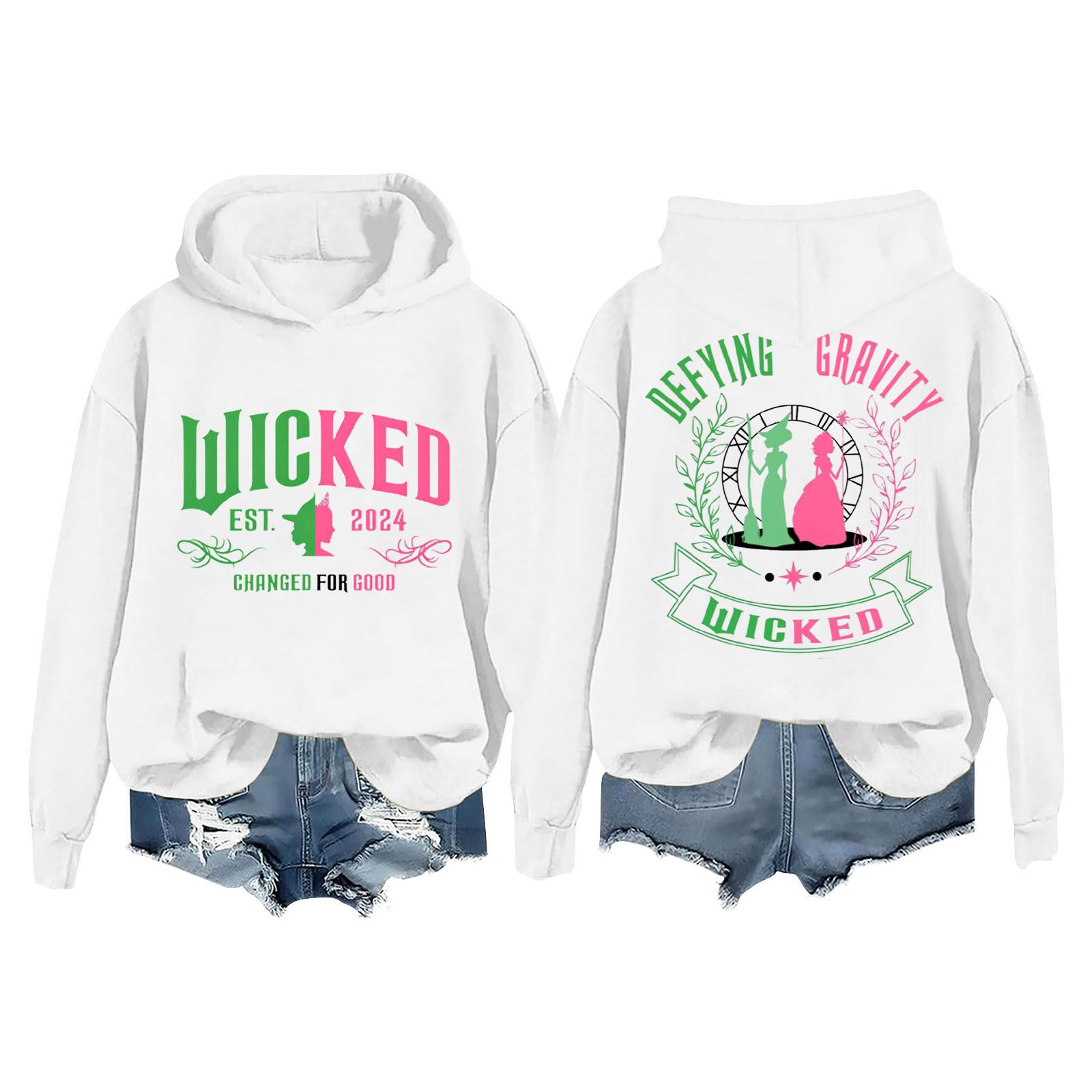 

Жіночий модний повсякденний пуловер з довгим рукавом і капюшоном з принтом відьми XL білий