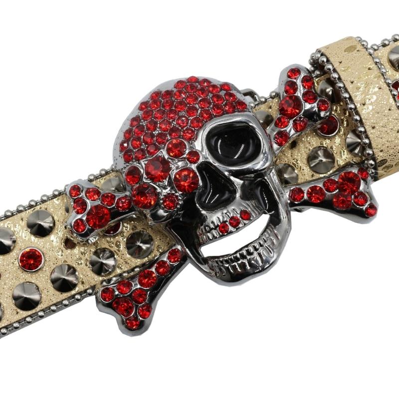 Punk Skull Buckle Belt for Adult Teens Rhinestones Rivet Studded Belt Halloween Party Music Festival Belt Eye Catching