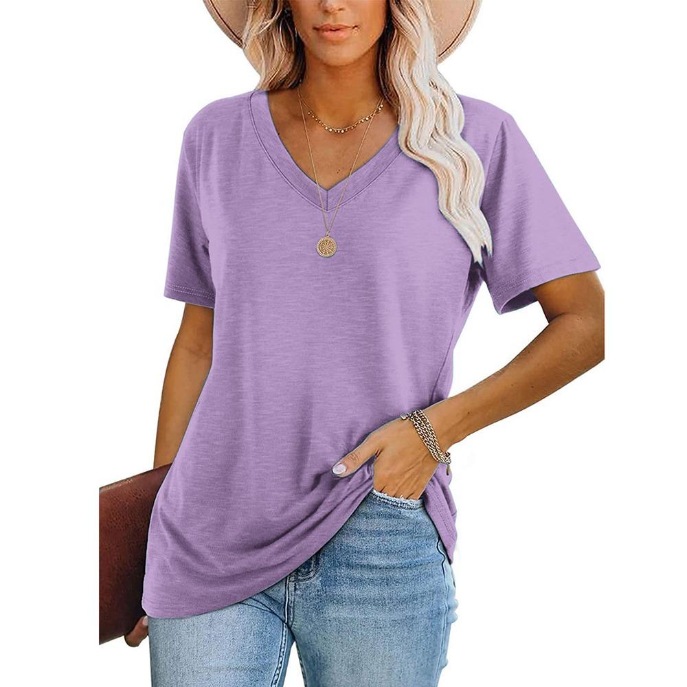 Women's V-Neck Short Sleeve Vintage Striped T-Shirt High Quality Comfortable Short Sleeve Loose Version Breathable T-Shirt Top