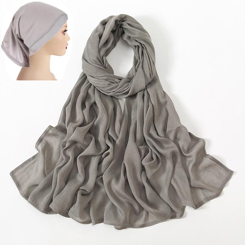 2 Pcs Set Viscose Hijab Matching Color Jersey Cap Plain Cotton Modal Muslim Women Head Scarf Soft Shawl Turbante Head Wrap