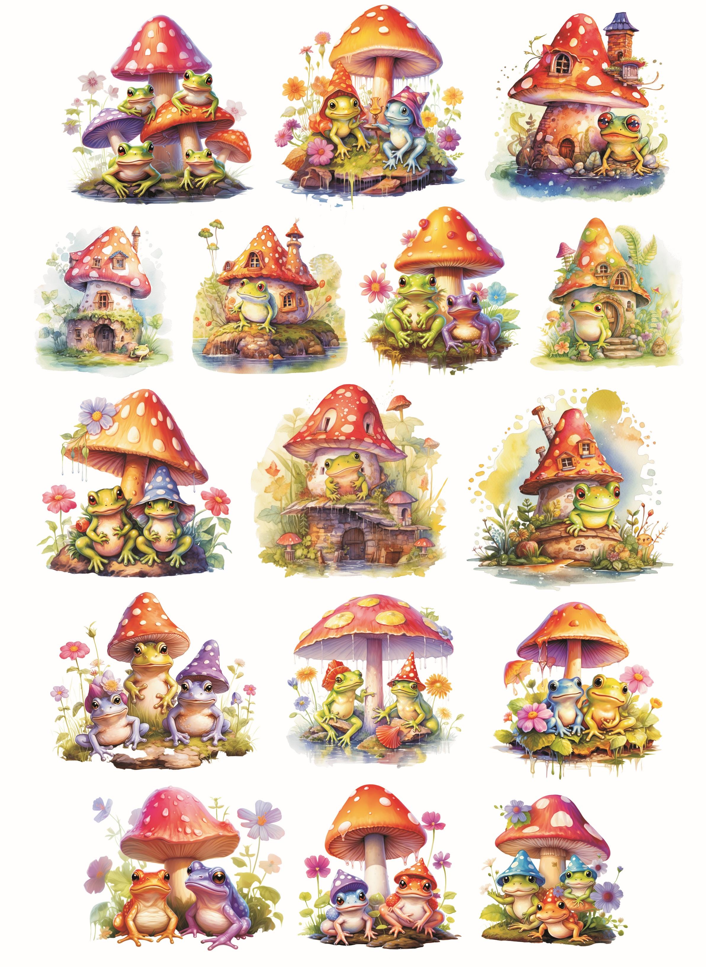 Cute Fairy Tale Mushroom House Frog Stickers Crafts Scrapbooking Planner Journal Stationery Planner journal vintage белый