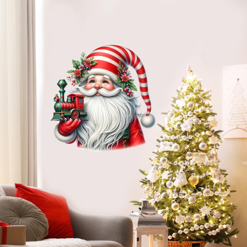 Christmas Cartoon Santa Stickers: Festive Wall Decor for Restaurants & Parties