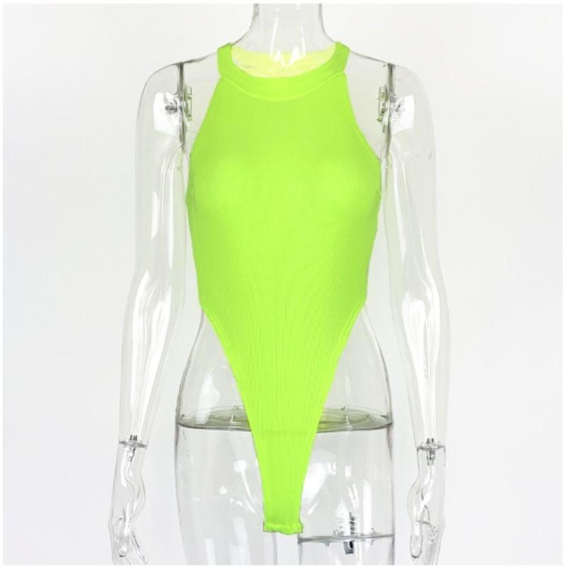 

INS Hot Sale Fluorescent Color Turtleneck Halter Jumpsuit Green S