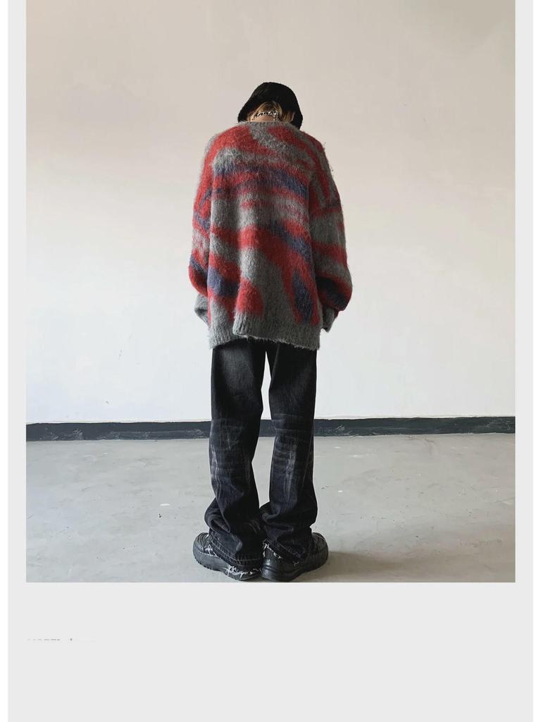 American Retro Winter Style Mohair Gradient Striped Sweater