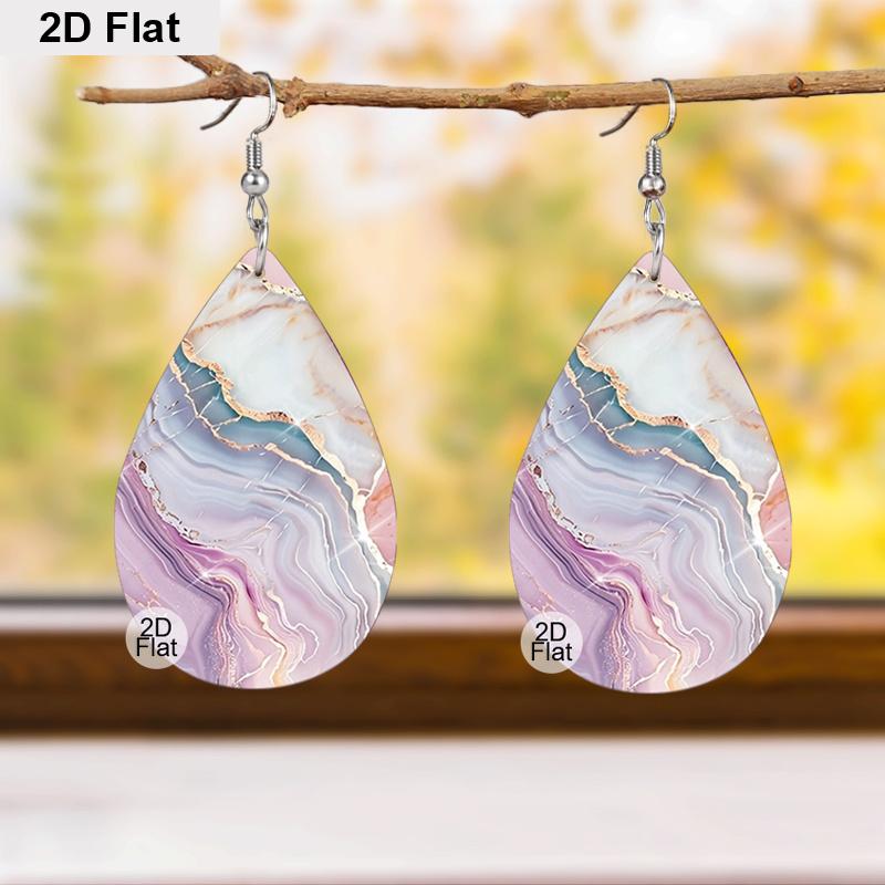 2D Flat, 6 Pairs Colorful Marble Pattern PU Leather Earrings Abstract Water Ripples Earrings Trendy Female Earrings Fashion All-match Earrings Jewelry