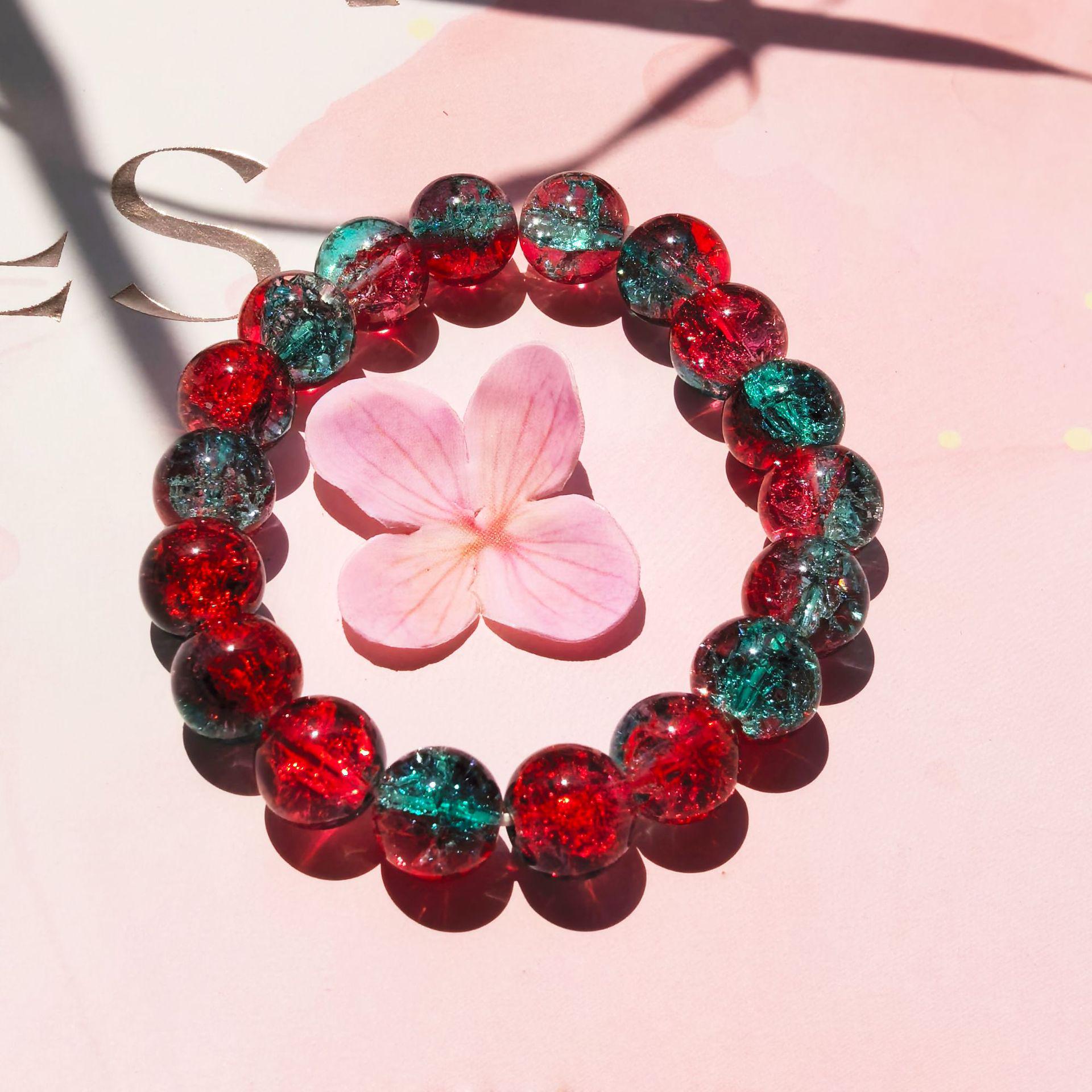 

10-міліметровий браслет з кольорового кракелюрового скла для студентів вина червоного кольору