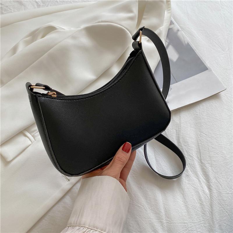 2025 New Handbag Retro Hong Kong Style Portable Shoulder Bag Underarm Bag Solid Color PU Crossbody Bag Women's Leisure Bag