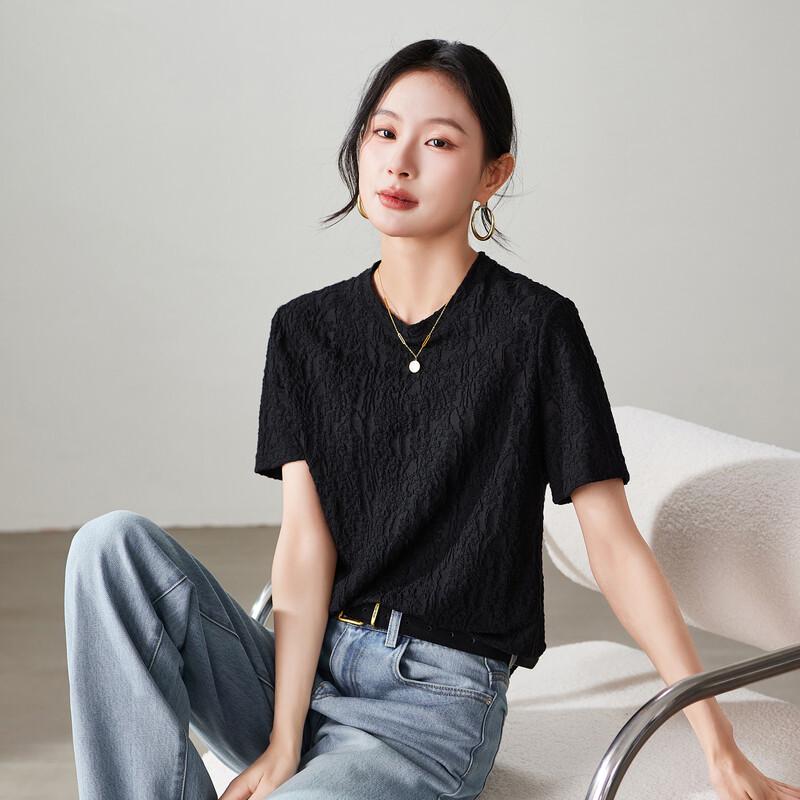 SOFSIL 2026 Spring/Summer Pleated Textured Short Sleeve T-Shirt L