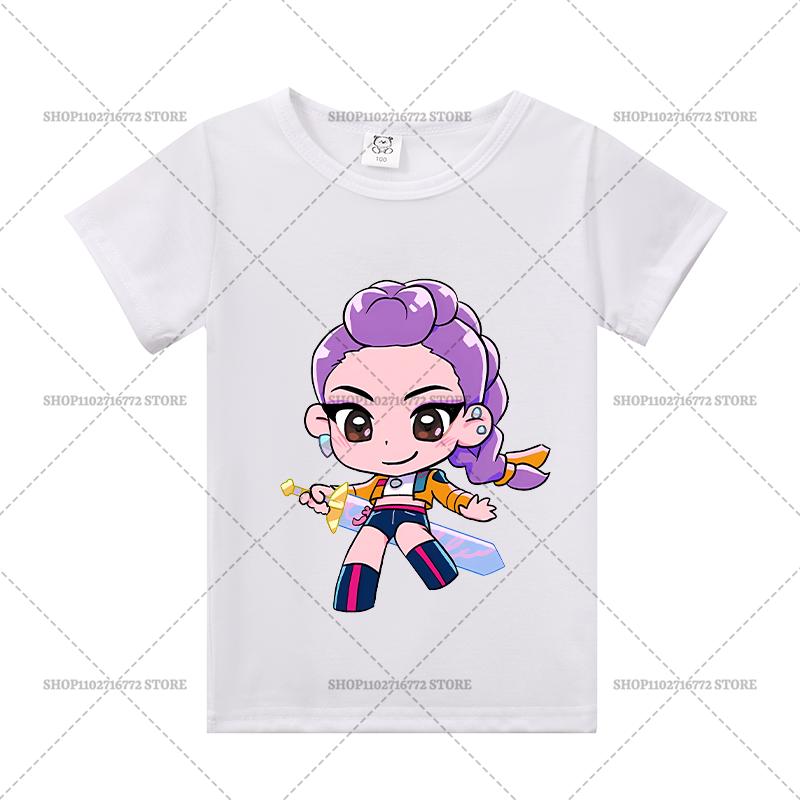 

Kpop Охотники на демонов Детская одежда Футболка с коротким рукавом Милые футболки Руми Зои Миры Харадзюку Топы для мальчиков Девочек Одежда Подарок size 120cm