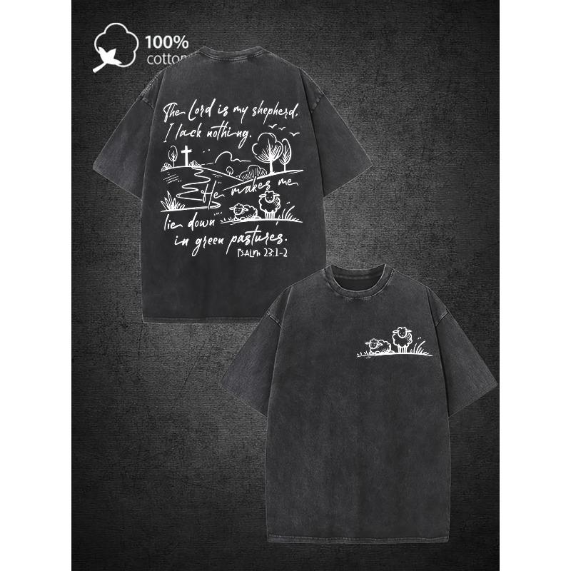 

The Lord Is My Shepherd Men S Washed Short-Sleeved T-Shirt | Pure,Double-Sided Printed with Retro Street Style, Crew Neck, Casual Style,All-Season Fit S чёрный