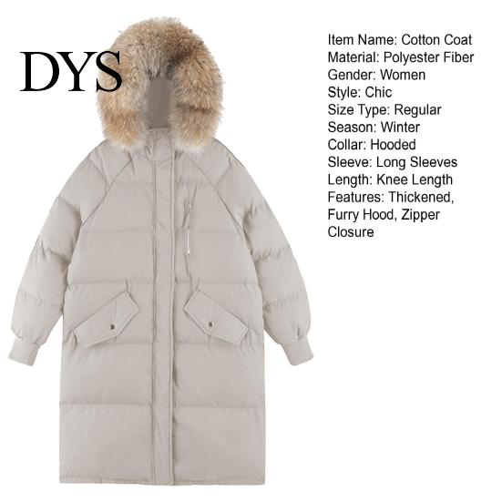 Versatile Cotton Coat Winter Women Jacket with Furry Hood Long Sleeves Pockets Heat Parka Retention Knee Length Zip-up Padded Solid Color Windproof