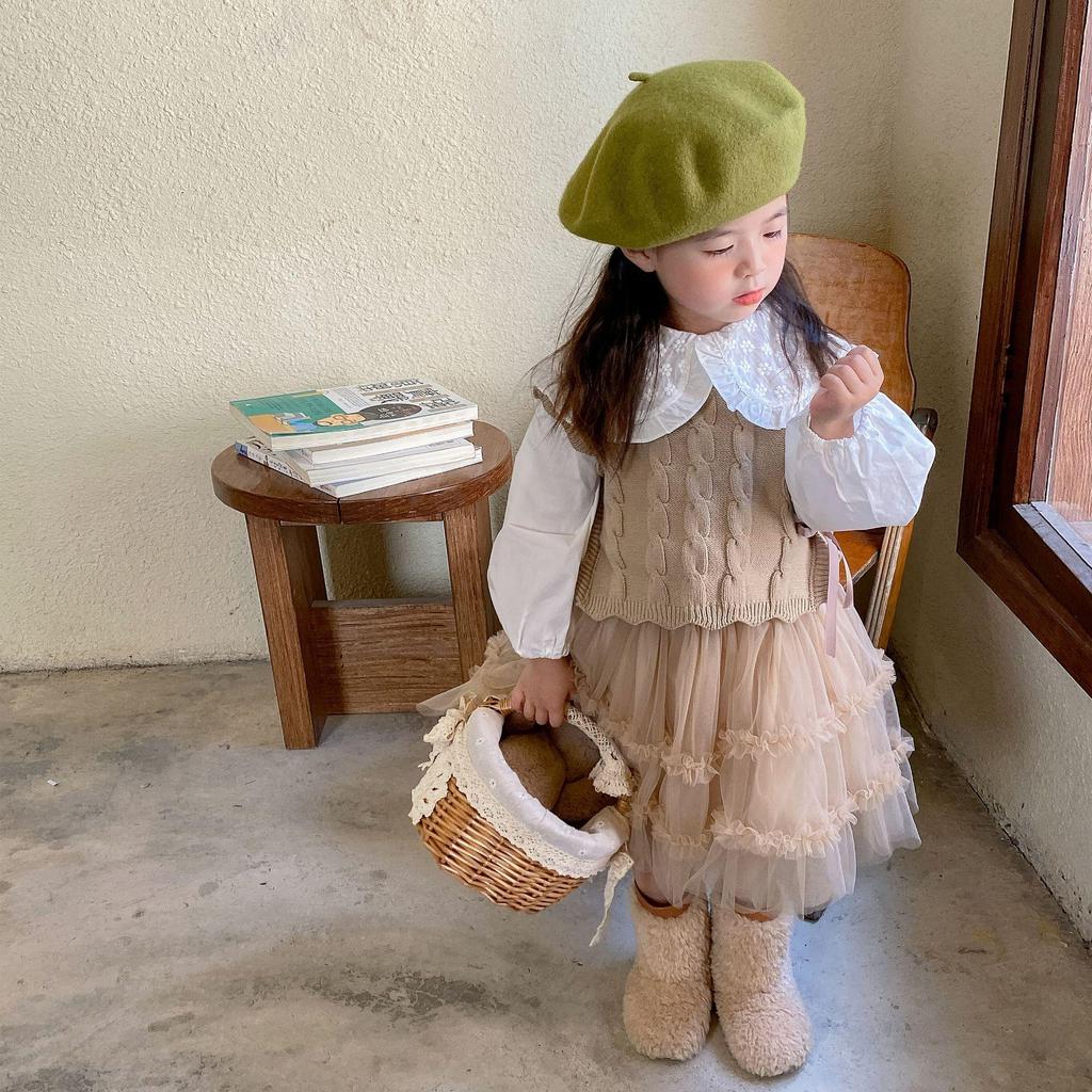 Girls' Wool Ribbon Knitted Waistcoat - 2024 Autumn/Winter Korean Style