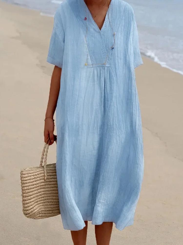 2026 New Women s Casual Skirt Solid Color Cotton and Linen Dress S