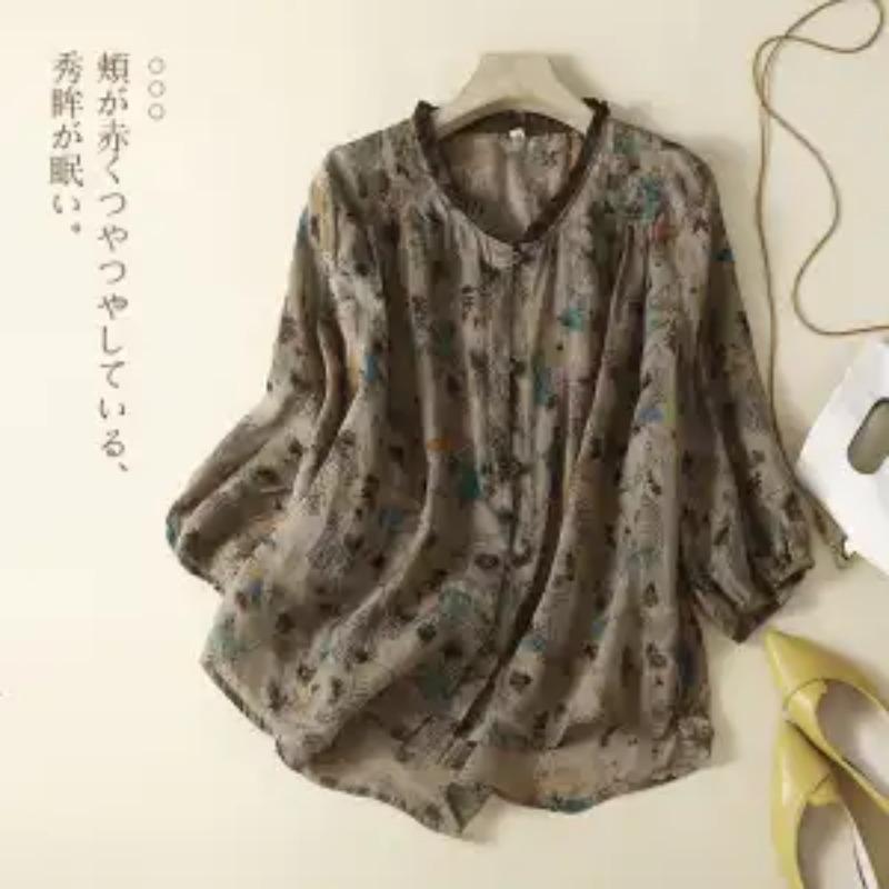 Fashion Retro 2025 New Printed Lace Shirt Feminine Loose Baby Baby Sweater Button Splicing Cardigan