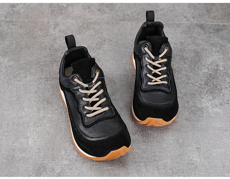 Women's Thick Sole Genuine Leather Dad Shoes - Height-Increasing, Casual Autumn/Winter Sports Sneakers