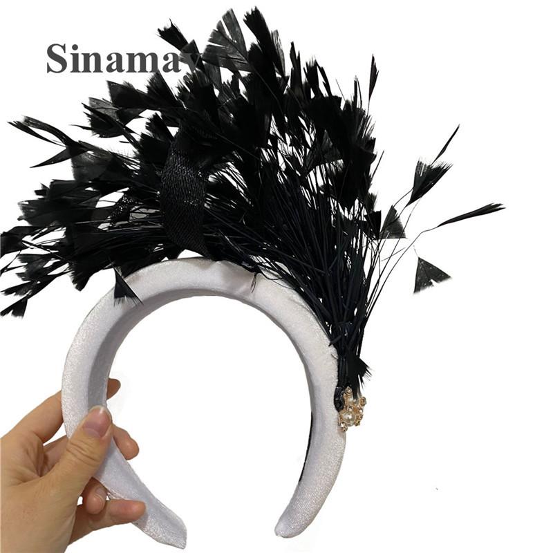 

European And American Flannel Sponge Cloth Bag Headband Wide Edge Hemp Yarn Feather Headband Hairpin