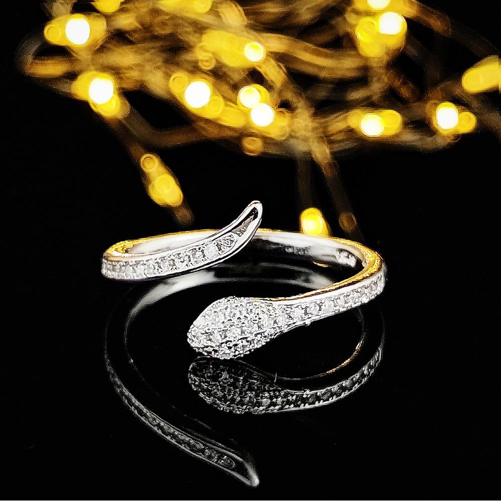 

Европейское и американское животное кольцо со змеей из циркона - Женский универсальный открытый дизайн (R545) Adjustable Open белый