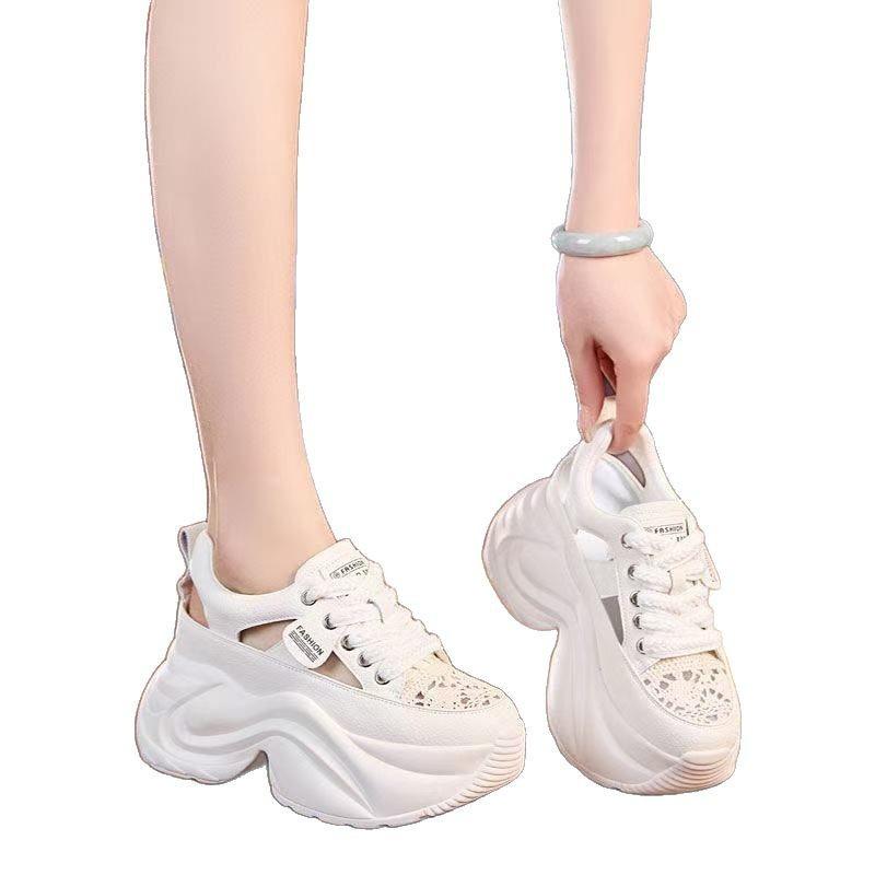 Sandals Women's Summer 2025 New Hollow Breathable Hole Shoes Versatile Thick Sole Inner Height Increase Dad Sports Sandals