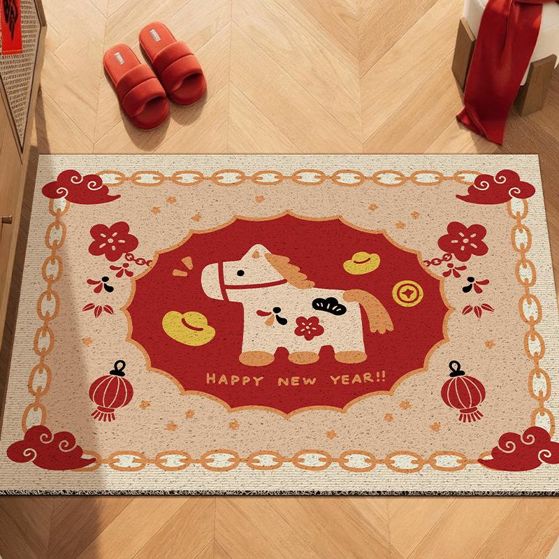 Horse Year Door Mat Home Decoration Chinese New Year Welcome Home Entrance Floor Mat Spring Festival Decor Bathroom Carpet