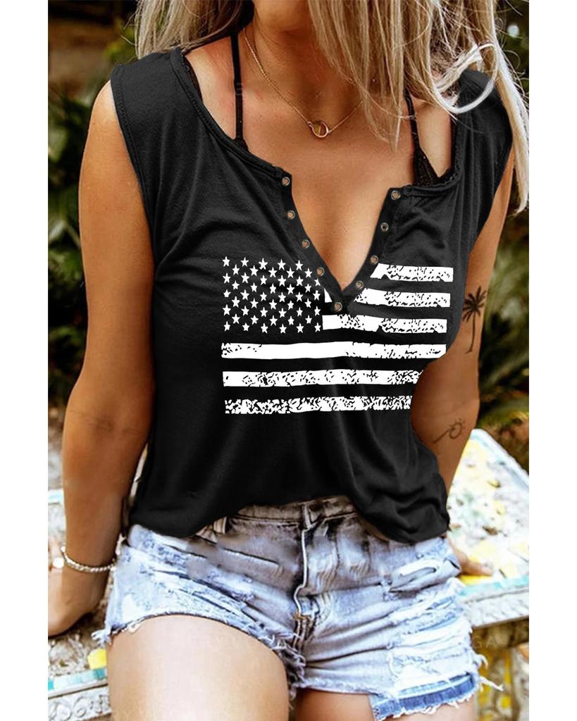 Azura Exchange Flag Print V Neck Sleeveless Top