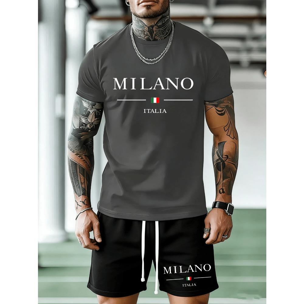 2026 New Arrival Mens Summer Casual Short-Sleeve T-Shirt and Shorts Set with Letter Print Everyday Casual and Sporty Fashion Set