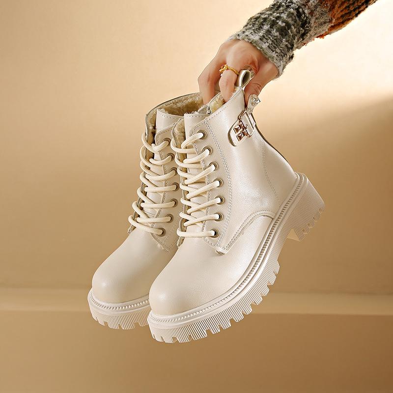 Fashion platform Martin boots women's 2024 autumn and winter new British style inner height increase short boots velvet thermal cotton shoes women