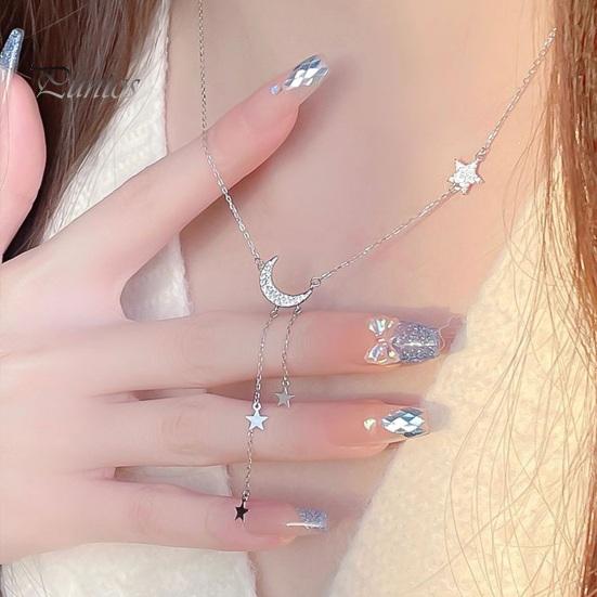 Lady Necklace Moon And Star Pendant Rhinestone Adjustable Alloy Clavicle Chain Gift for Wife Girlfriend Neck Jewelry for Daily Wear Weddings Parties