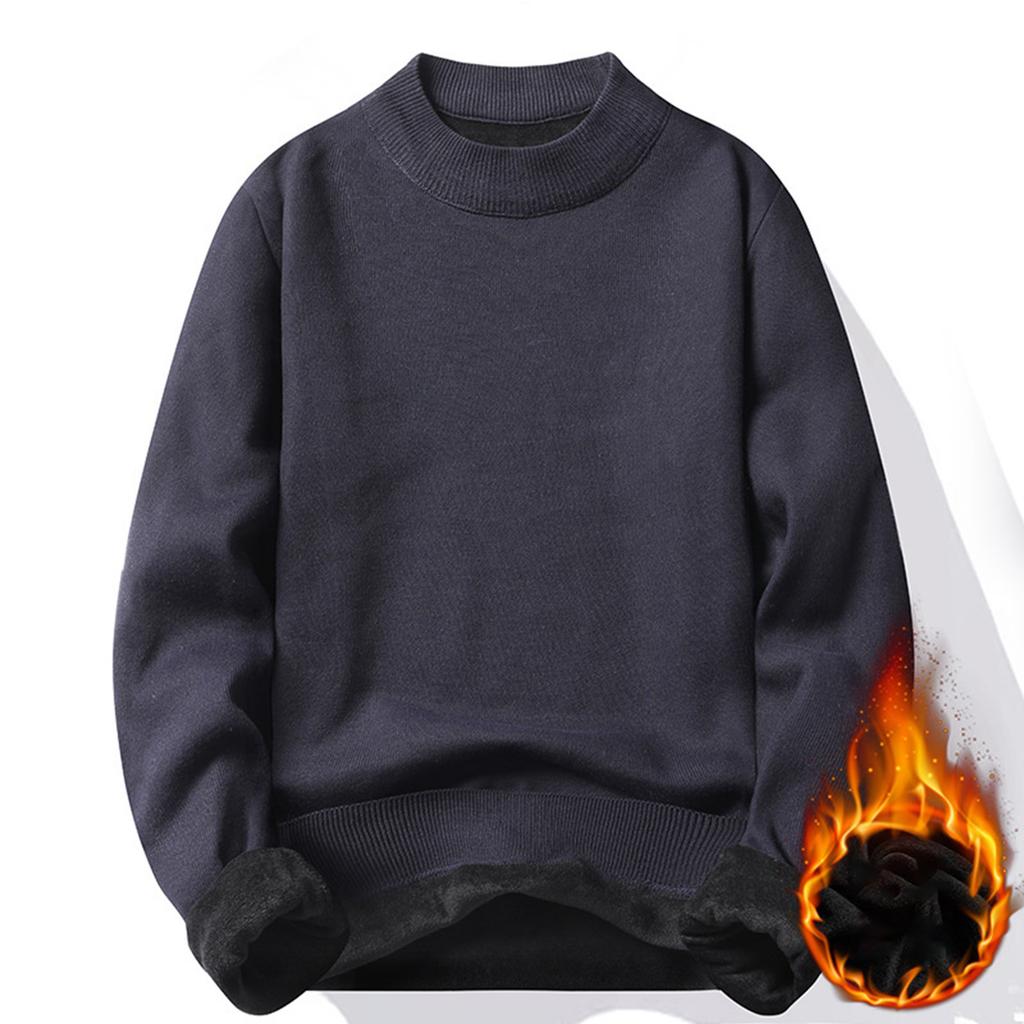 Men's Solid Color Plus Fleece Sweater Knitted Sweater Men's Casual Plus Fleece Bottoming Shirt