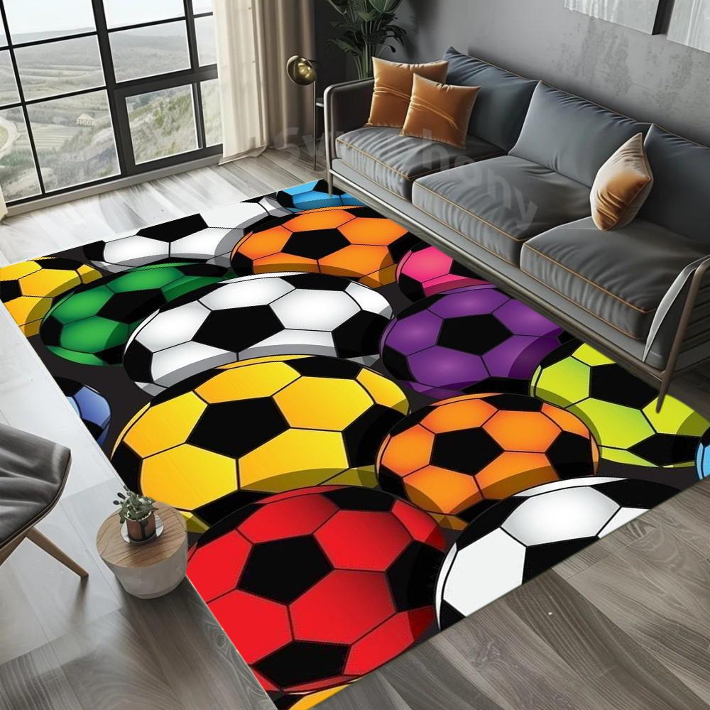 Colorful Football Pattern Area Rug Colorful Soccer Ball Decor Soft Non-slip Carpet Kids Room Bedroom Living Room Decor Floormat