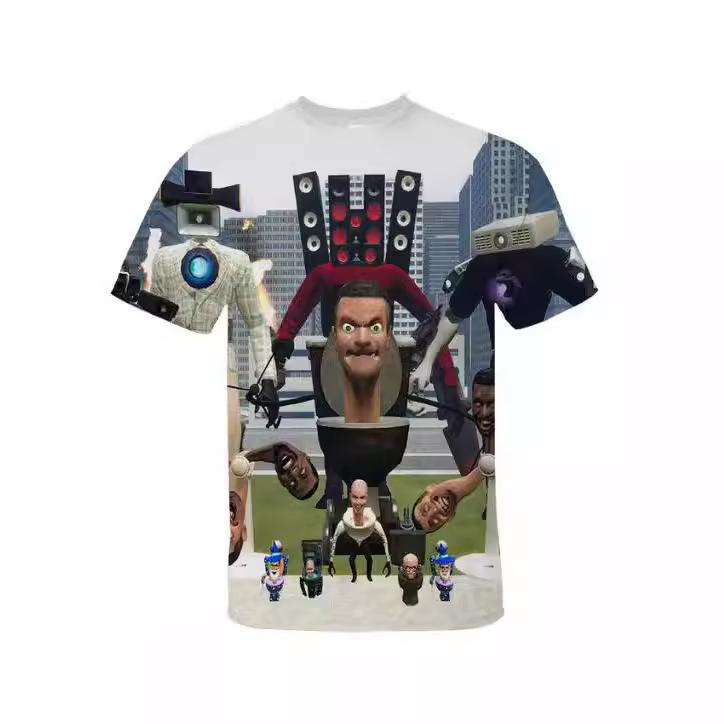 Skibidi 3D Printed Fun T-shirt for Boys, Cartoon Camera Print, Short-Sleeve Streetwear