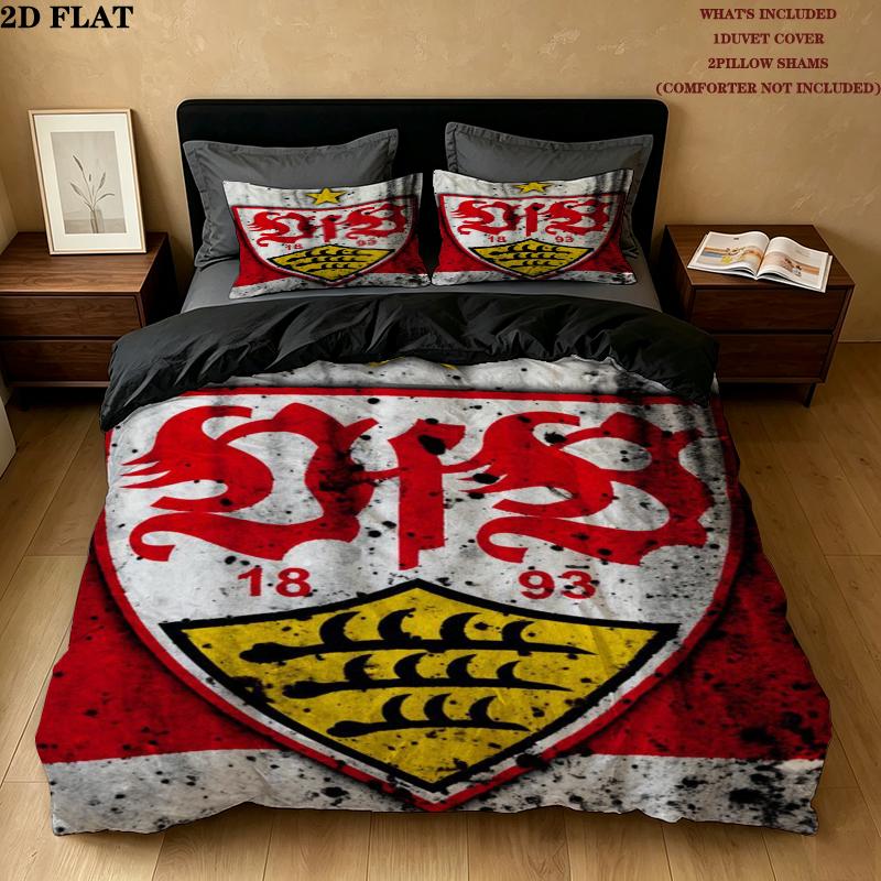 Ensemble de couette à motif Vfb Stuttgart Housse de couette Taie d'oreiller Décoration de maison Cadeau d'anniversaire (1 * housse de couette + 2 * taie d'oreiller sans garnissage)