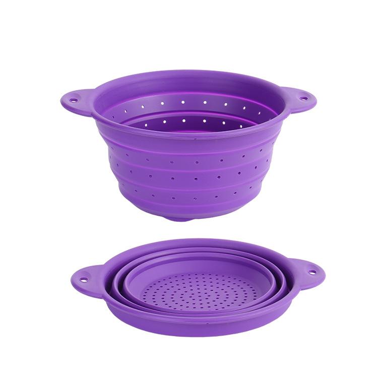Food Grade Silicone Collapsible Colander, Foldable Fruit Vegetable Washing Basket, Heat Resistant Kitchen Strainer