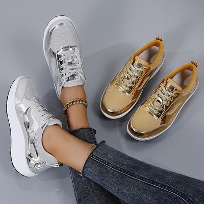 Damsneakers Casual Utomhus Skola Studentskor Lätta för Flickor Sneakers Silver Guld Plusstorlek