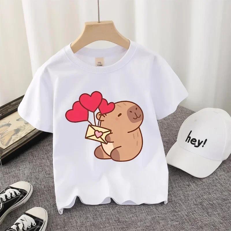 Capybara Kawaii Cartoon Print T-shirt for Boys And Girls Streetwear Casual Child's Shirt Cute Vogue Kids' Birthday Gift