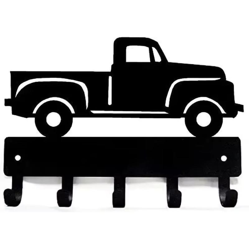 Vintage Pickup Truck Key Rack Hanger - 6 inch Wide Metal Wall Art Wall-mounted, Hooks Organizer for Keys and Accessories