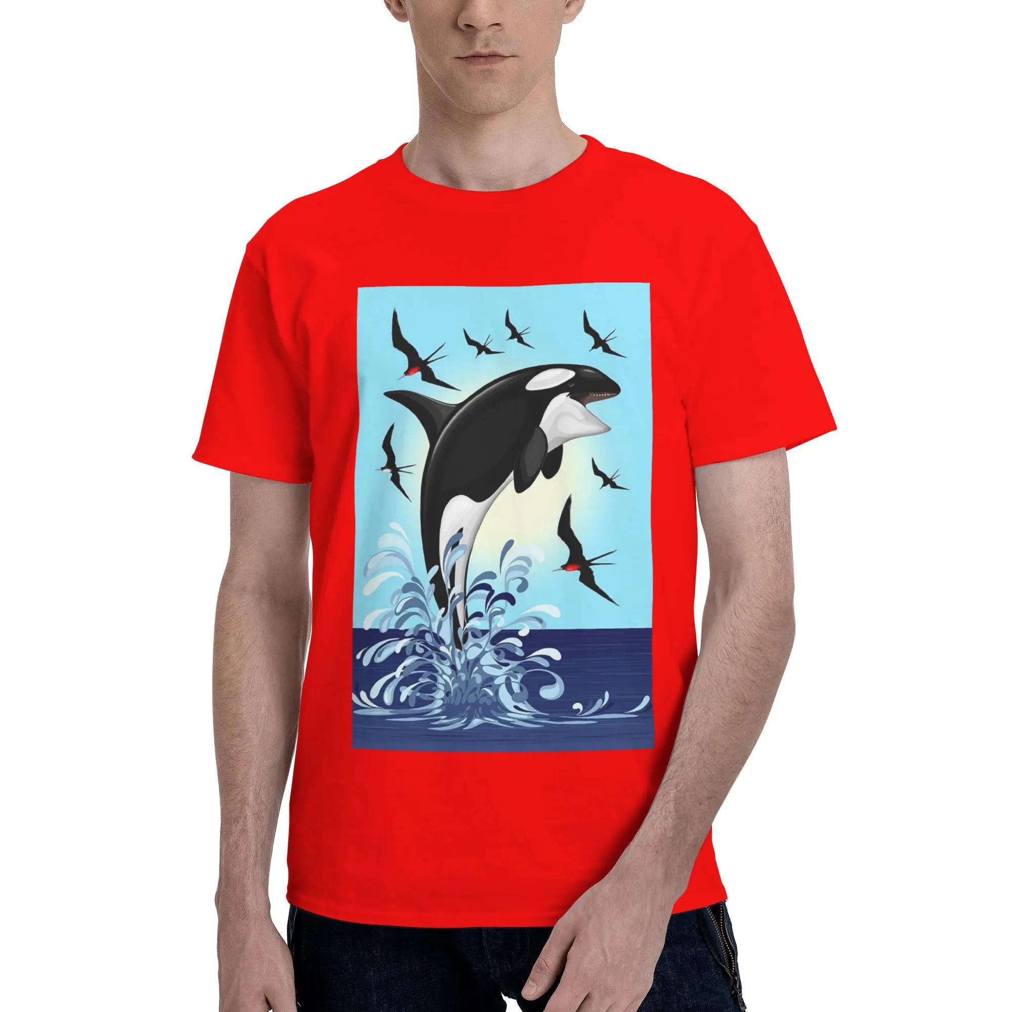 Orca Killer Whale jumping out the Ocean Men TShirt Oversized T Shirts Mens ONeck Cotton Tees Short Summer Male S