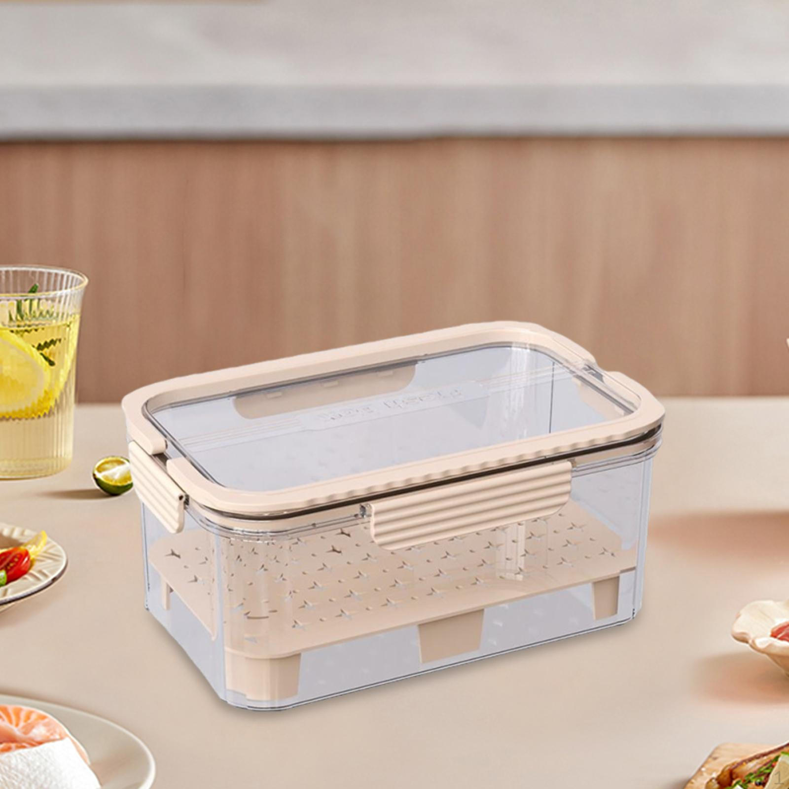 

Ящик для хранения продуктов для кемпинга для фруктов с ручкой, прозрачный контейнер для использования на открытом воздухе бежевый