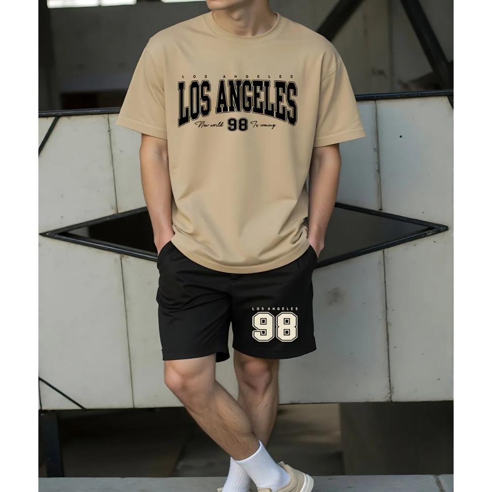 Fashionable Men's Summer Letter Print Comfortable Breathable Round Neck Outdoor Casual Comfortable Loose Short Sleeved Sport Wear