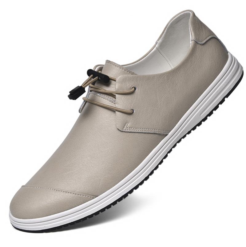 Fashion Trendy New Minimalist Beige Men's Leather Casual Shoes Soft Soles Comfortable Loafers for Office Men's Business Work Shoes