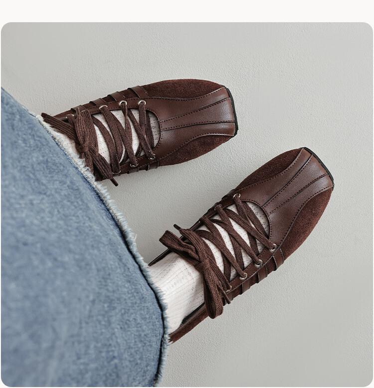 

Dongdaemun popular recommendation~ leather lace-up sports shoes 2025 autumn new lightweight Mary Jane shoes 39 темно-коричневого