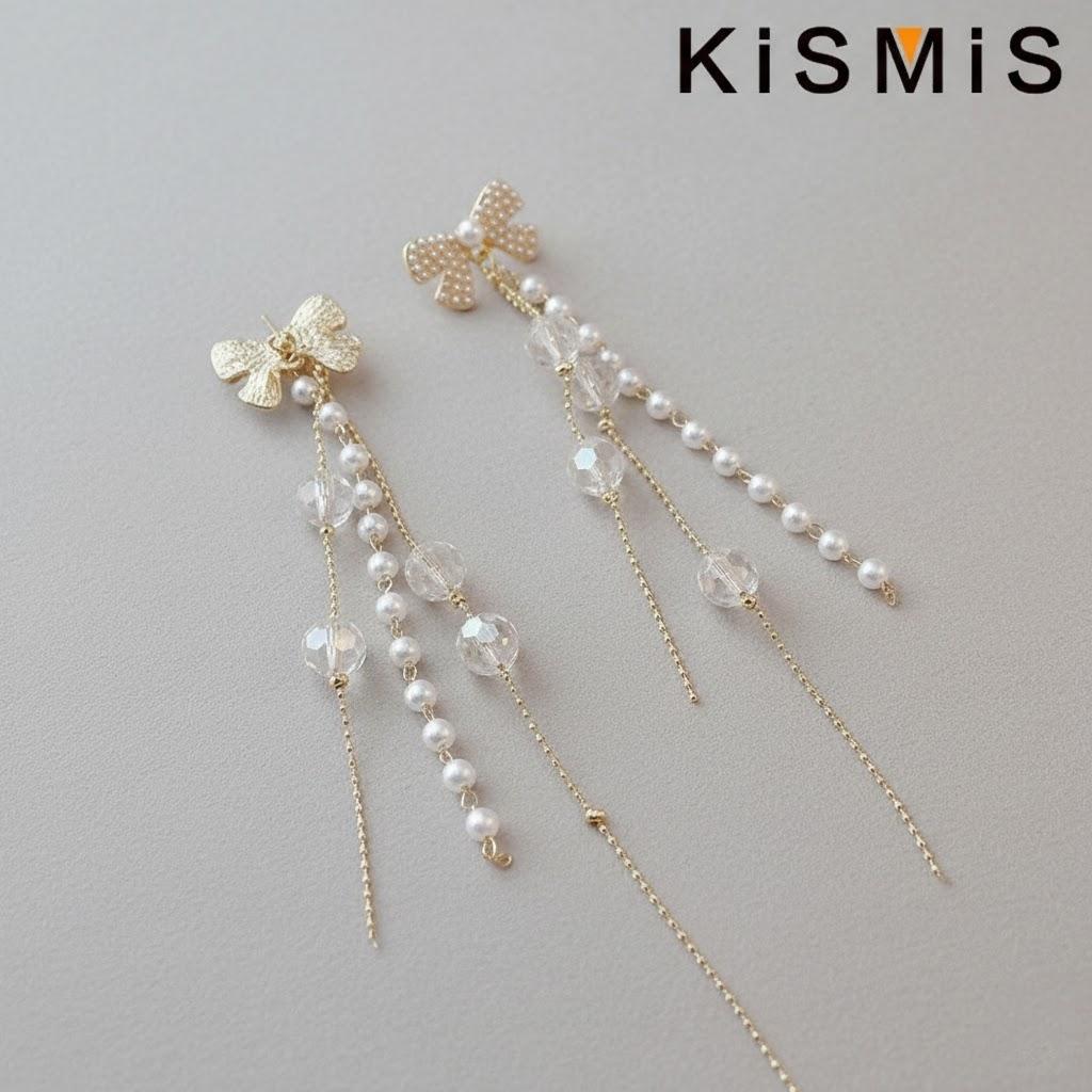 Elegant Pearl Long Tassel Earrings Crystal Gold Bow Knot Design for Women Fashion Jewelry Casual Accessories бронзовый