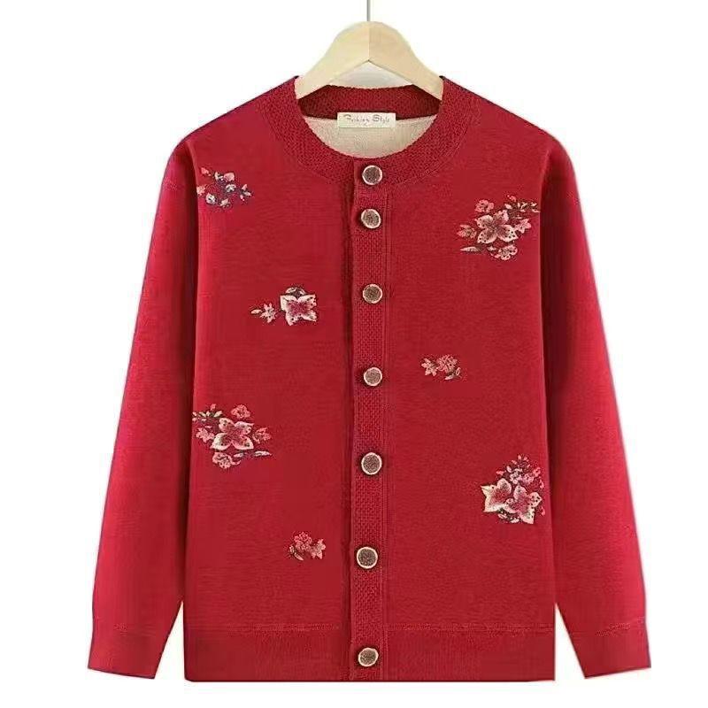 Cardigan Sweater Jacket Velvet Old Lady Autumn Clothes Mother Two-piece Set Elderly Winter Wear Warm Clothes Set