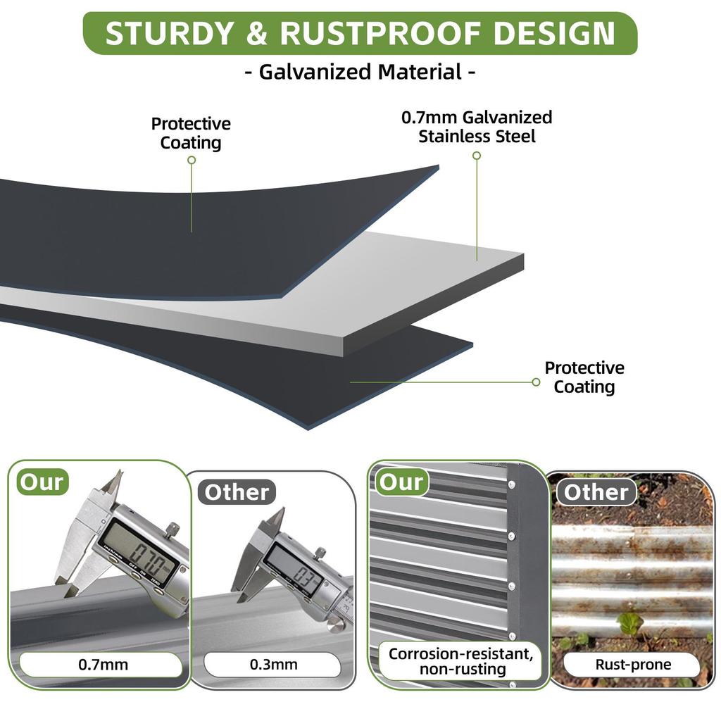 Adjustable Modular Galvanized Steel Raised Garden Bed for Vegetables and Fruits