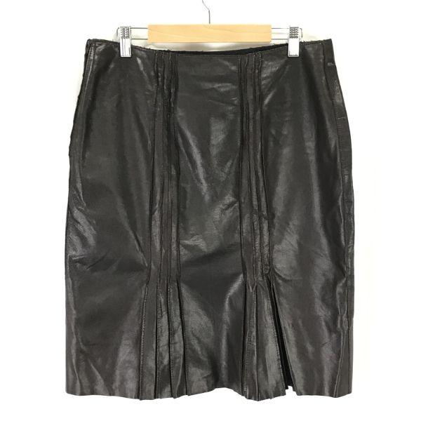 TRUSSARDI Lamb Leather Skirt Italy W80cm L-XL Brown Genuine Leather(USED)