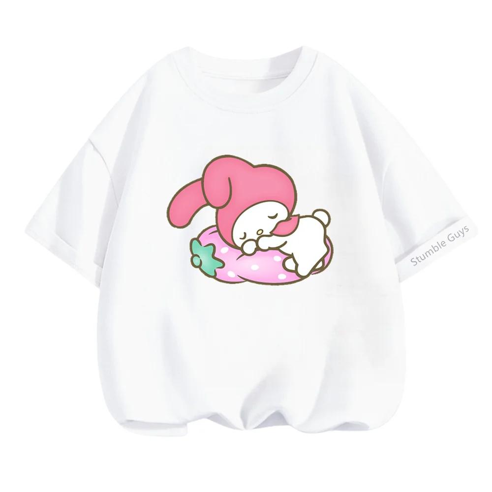 Kawaii My Melody Sanrio Short Sleeve T-shirt 3-14Y Kids Summer Casual Tops Boys Clothes Girls